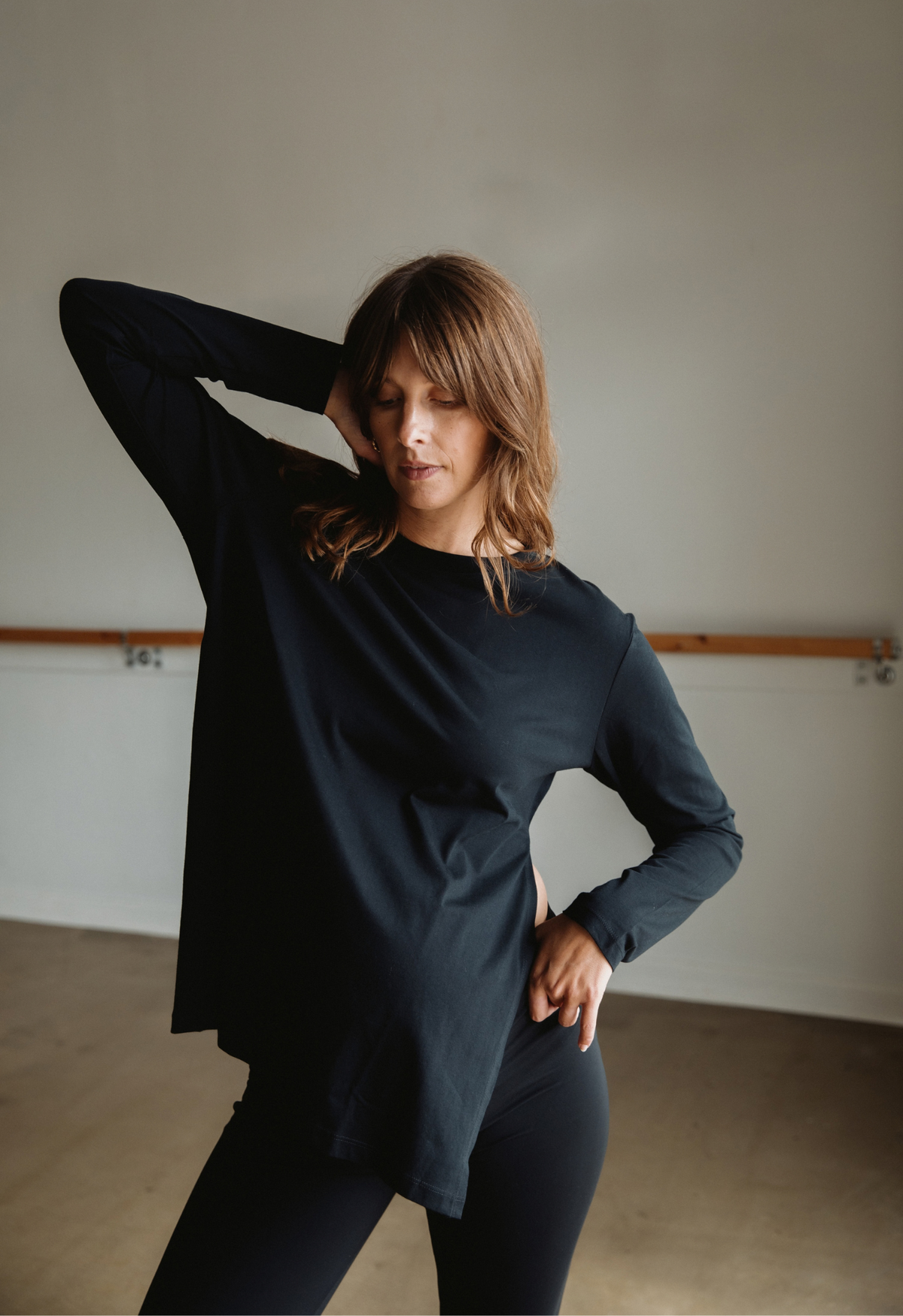 Long-sleeved zwangerschaps en borstvoedingst-shirt - Black